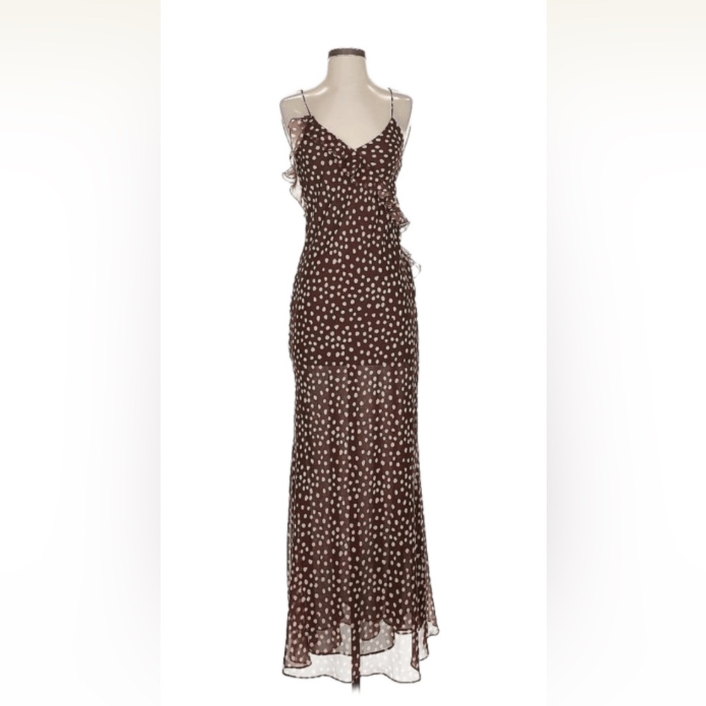 Zara Brown and White Polka Dot Maxi Dress